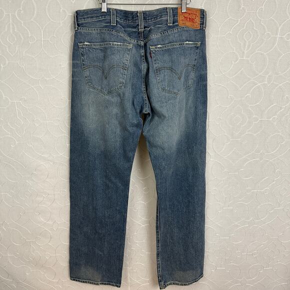 VTG 90s Levis 501 Button Fly Jeans Mens 38x32 Blue Baggy Wide Leg Irregular 4093 - Picture 5 of 11
